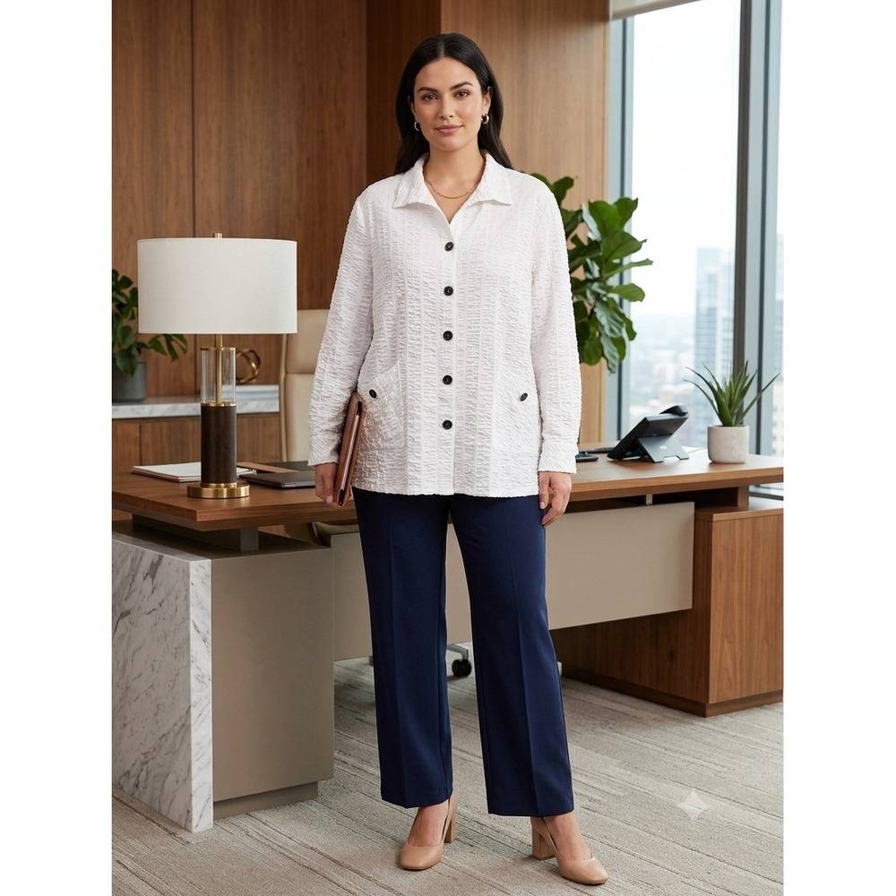 Habitat Clothes to Live In White Textured Button Front Tunic Top Jacket Medium
